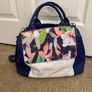 Nine West Tansy Satchel Crossbody Bag Blue White Floral